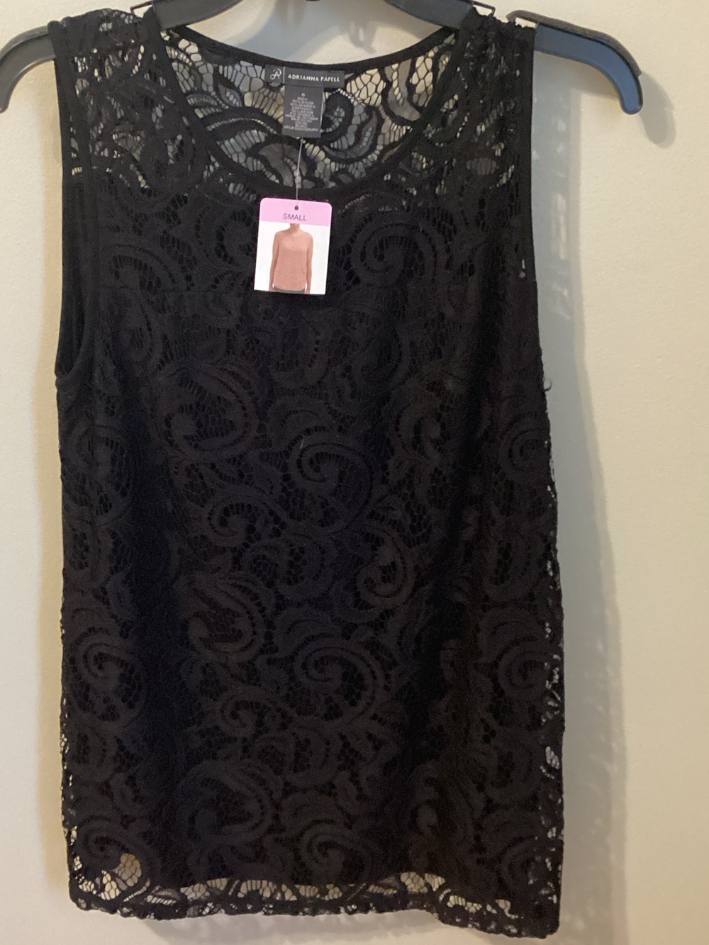 Adrianna Papell Black Lace Overlay Sleeveless Top